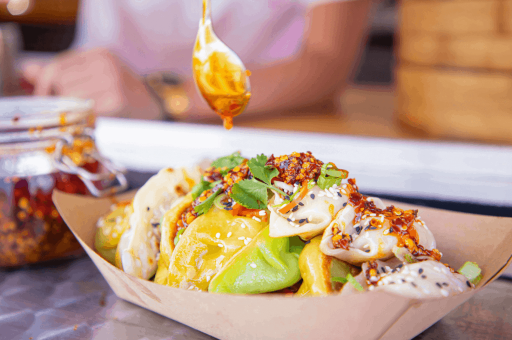Delicious, colourful and tasty dumplings served up by Chubby Dumpling from their food truck.