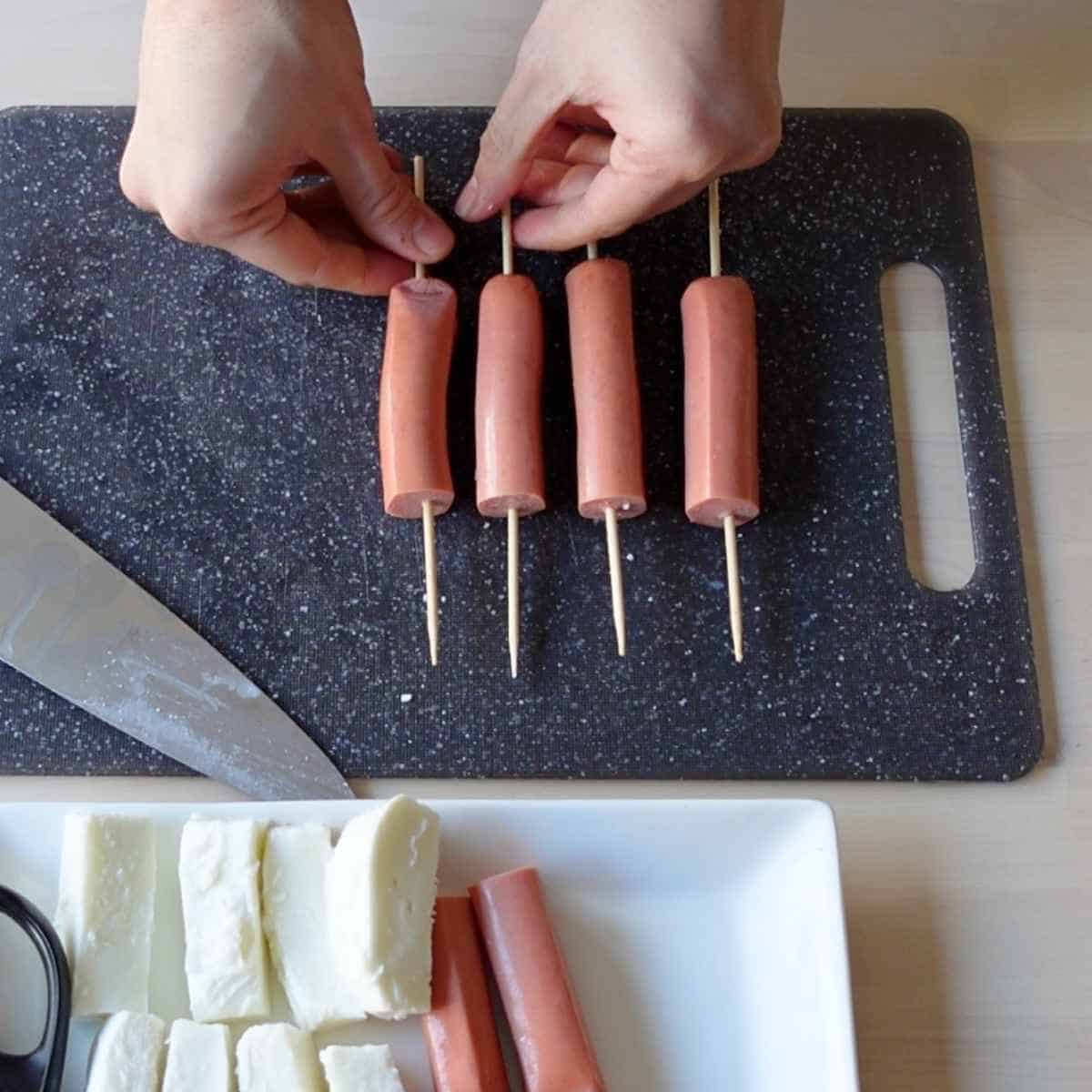 Hot dog on skewers