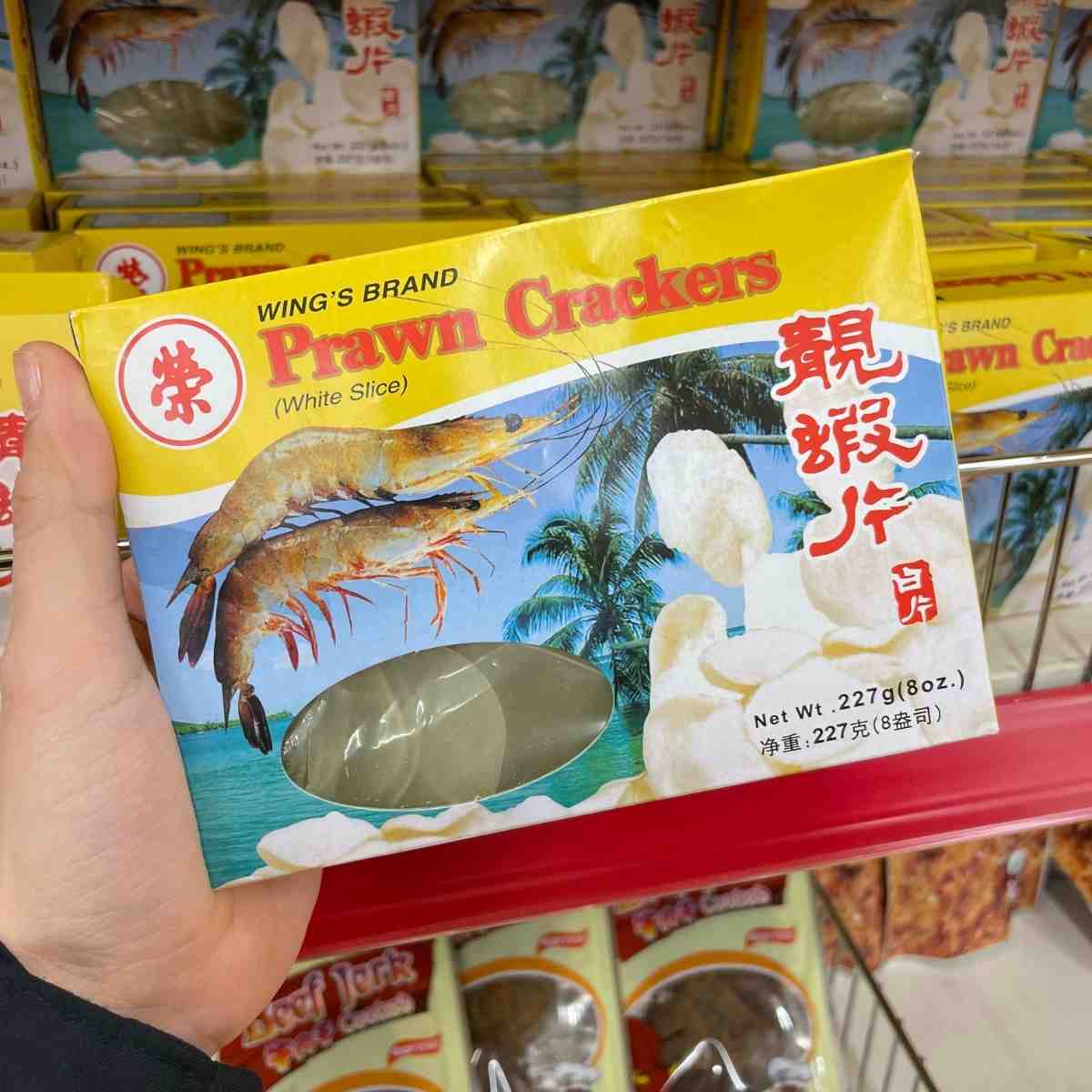 raw white prawn crackers from supermarket