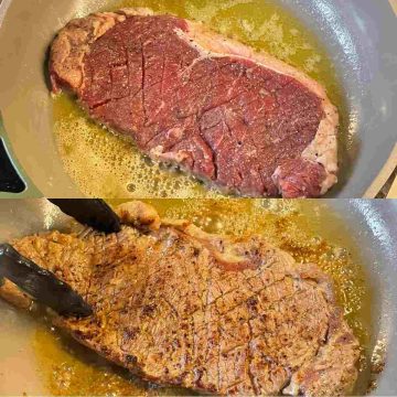 fry steak both side in pan