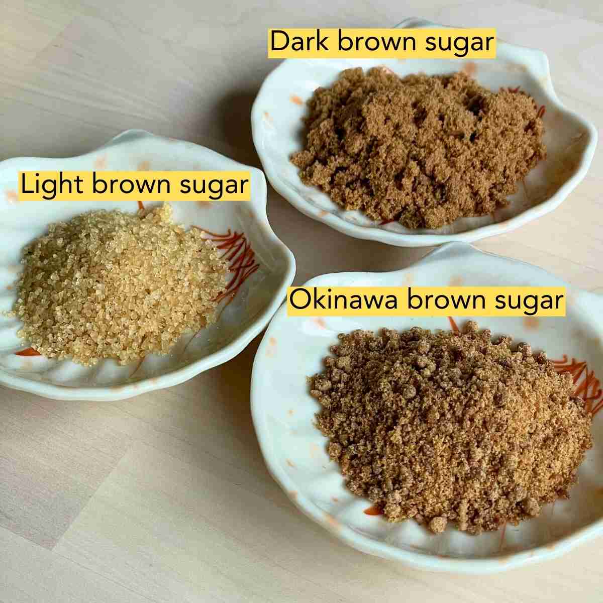 light dark sugar and Okinawa brown sugar