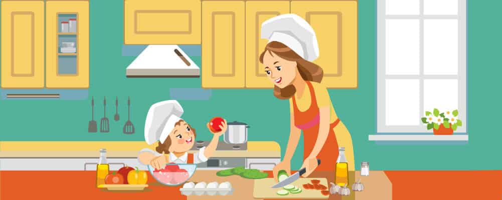 Mother cooking healthy foods with her daughter