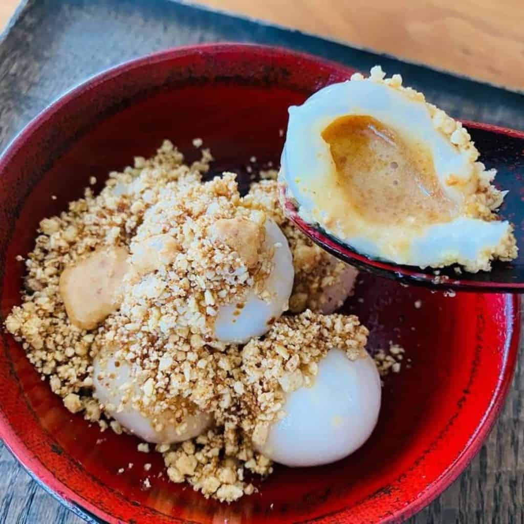 Peanut-filled traditional Chinese dessert with crushed peanuts as toppings