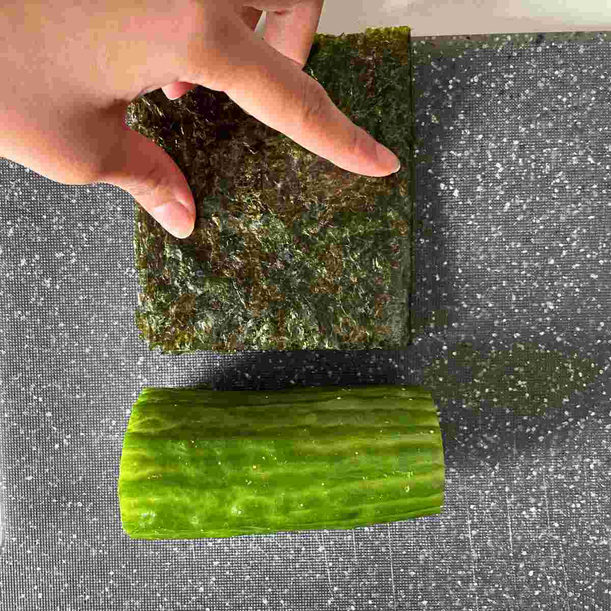 cut cucumber to length of nori