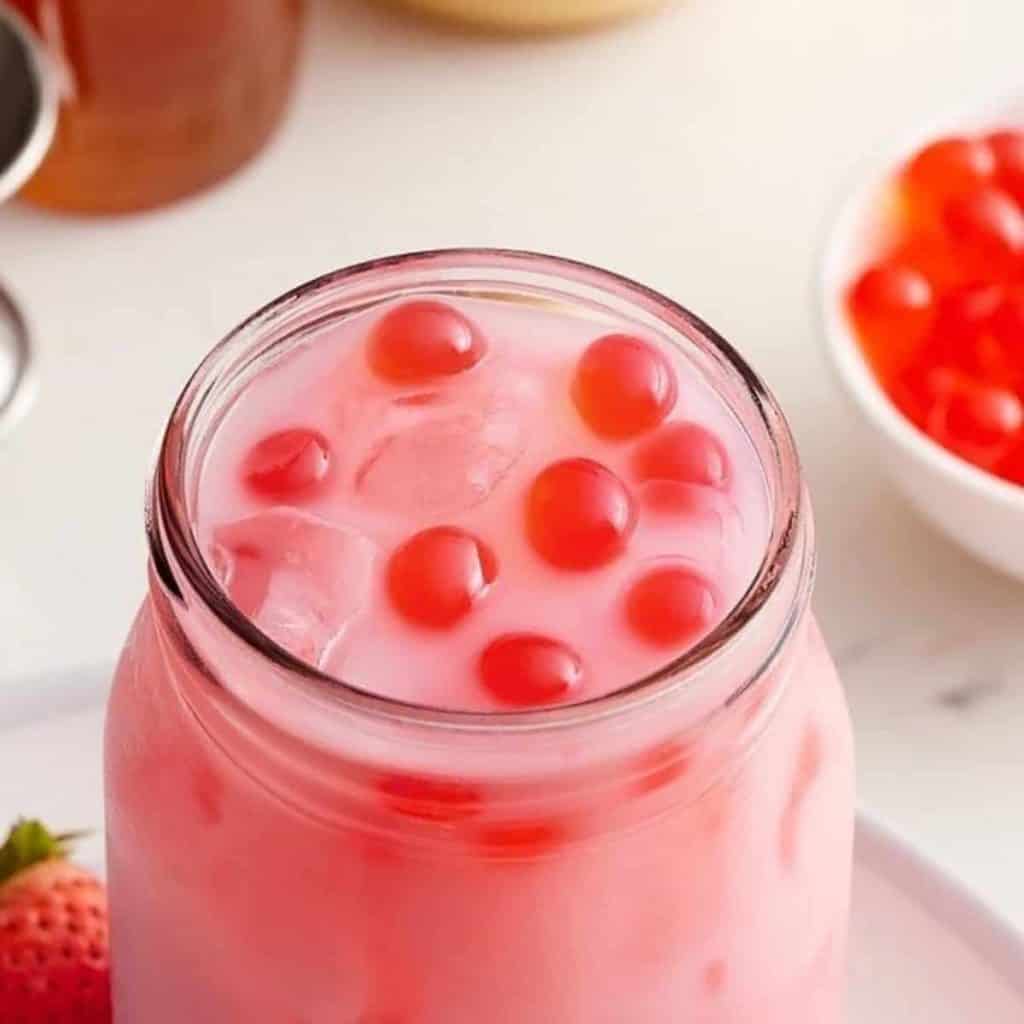 strawberry milk tea bursting toppings