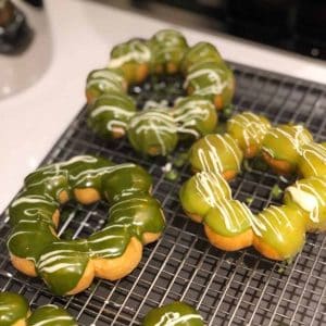 Mochi donuts recipe with matcha glaze pon de ring