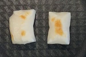 Toast the mochi until it puffs up