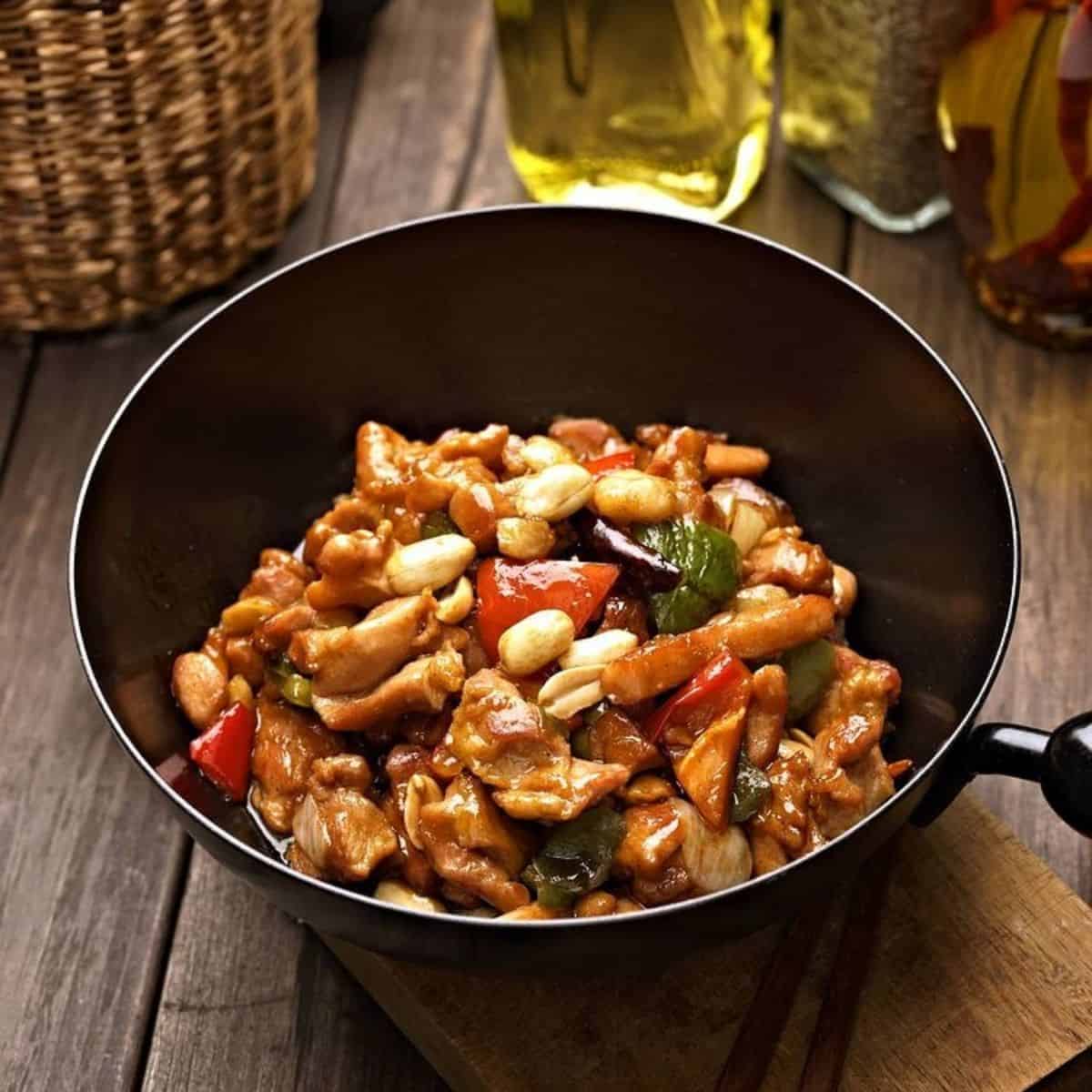 Chinese takeaway dish with peppers and peanuts