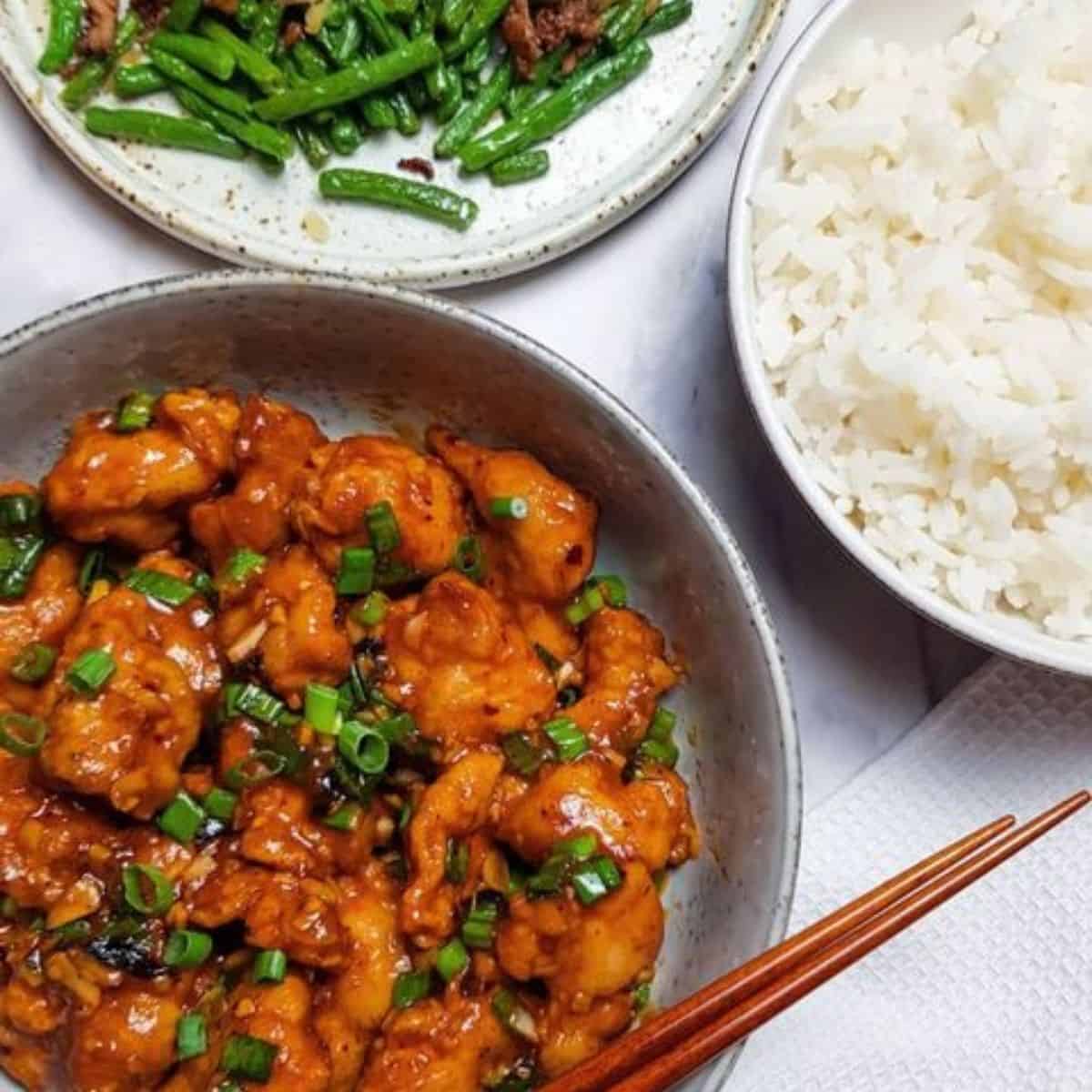 Szechuan chicken, with a side of white rice