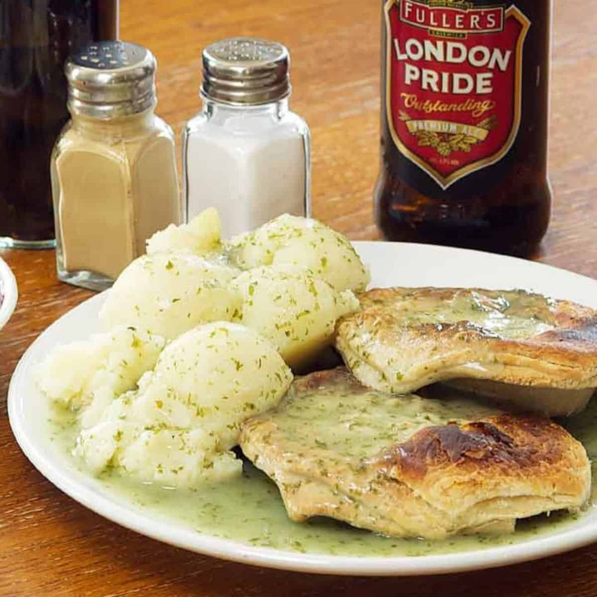 Classic pie and mash with jellied eel