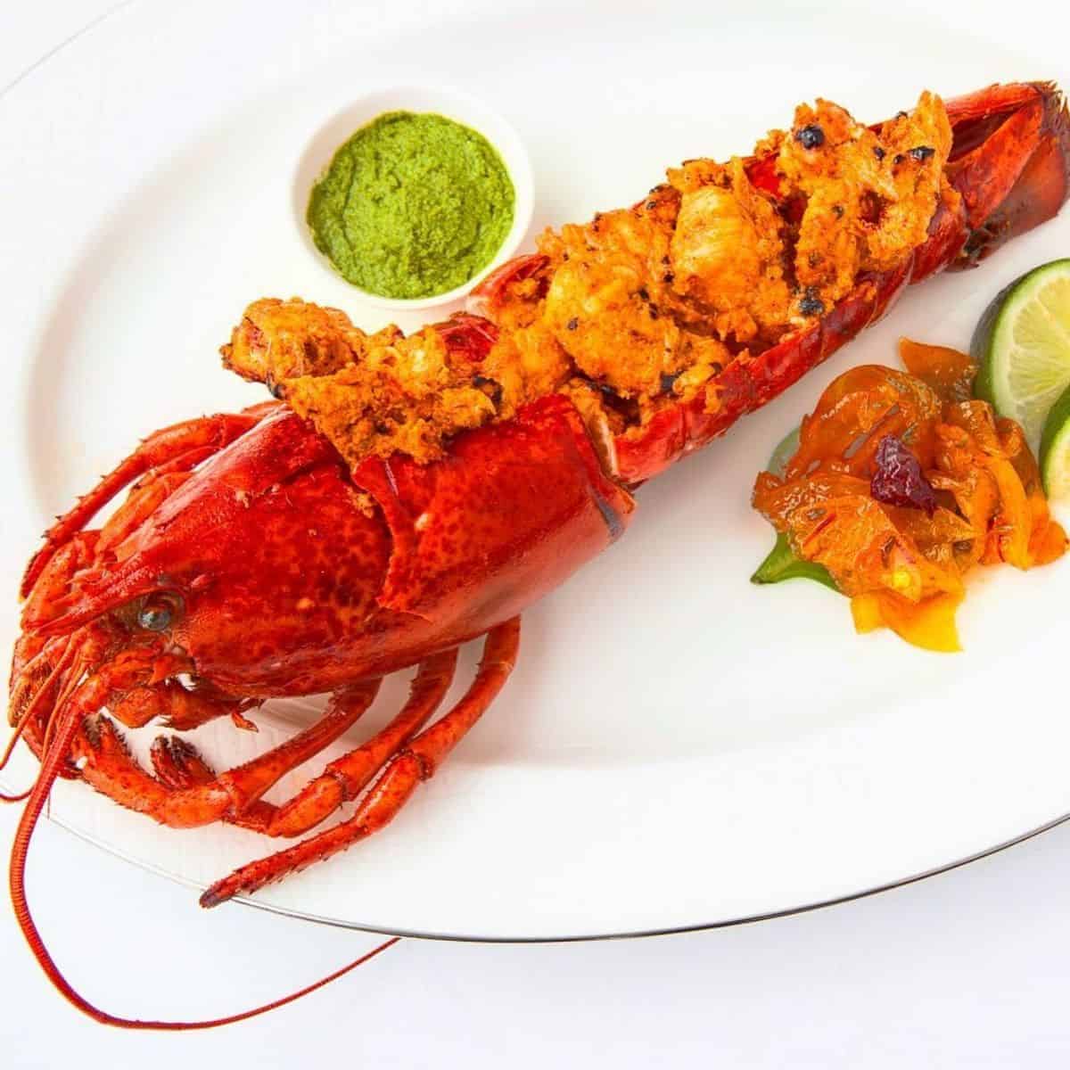 Grilled lobster with lime, ginger and Kashmiri chilli