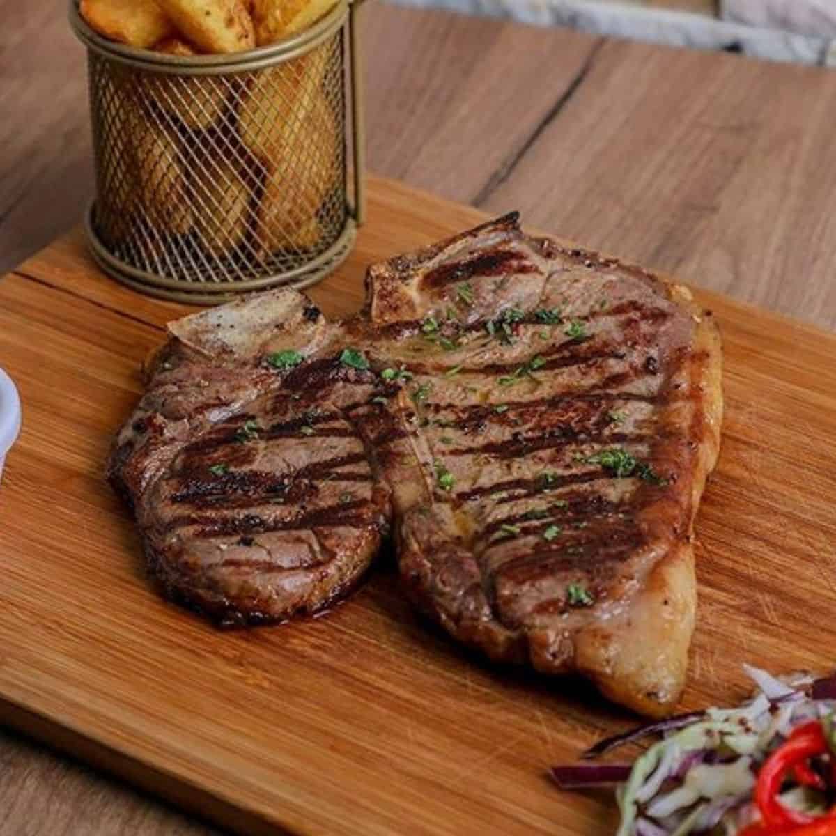 Steak with a side of chips halal London