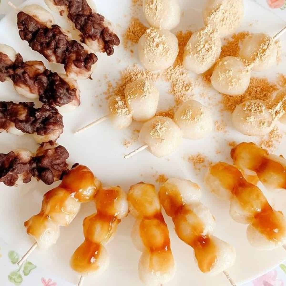 Japanese skewered dumplings of different kinds