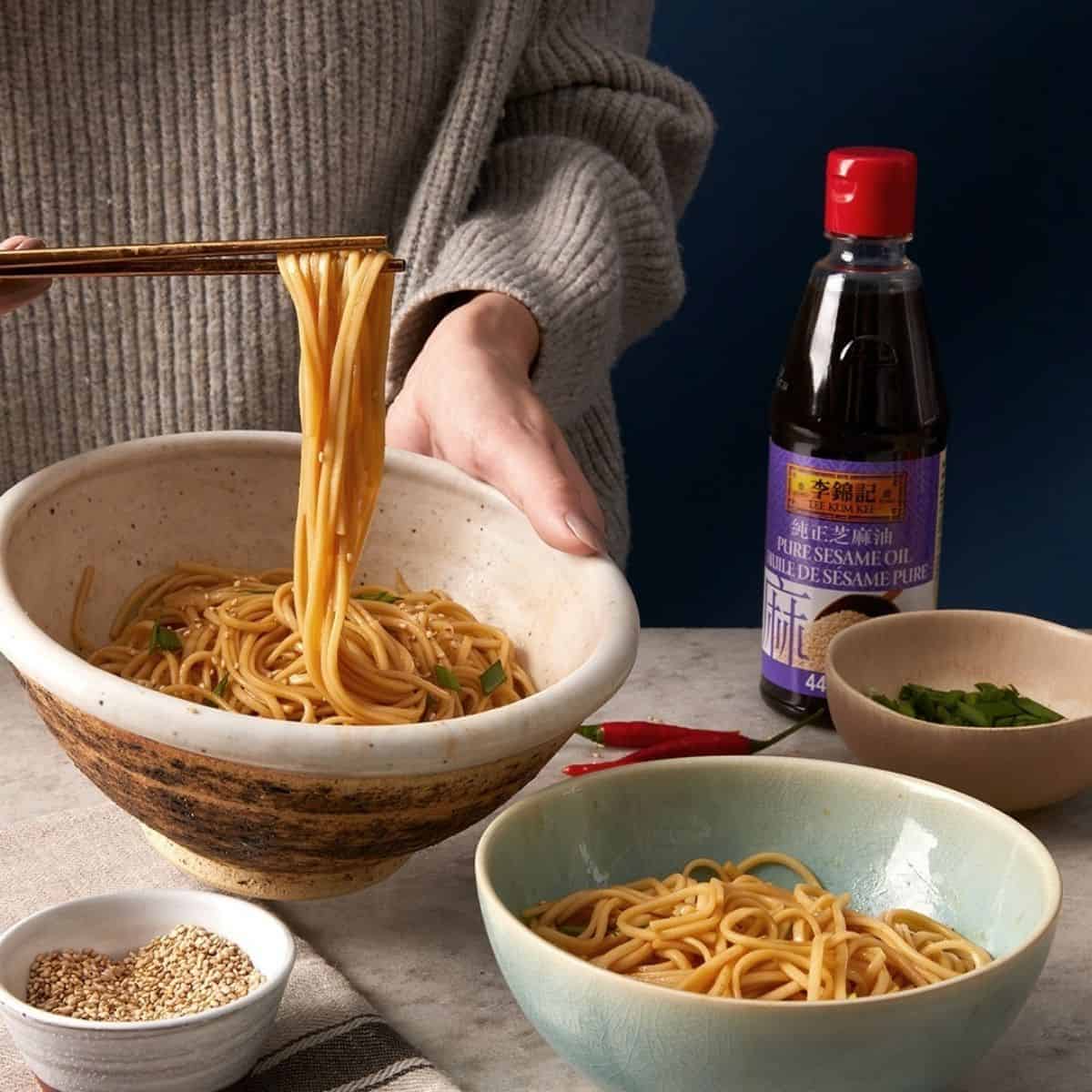 longevity noodles with sesame seeds