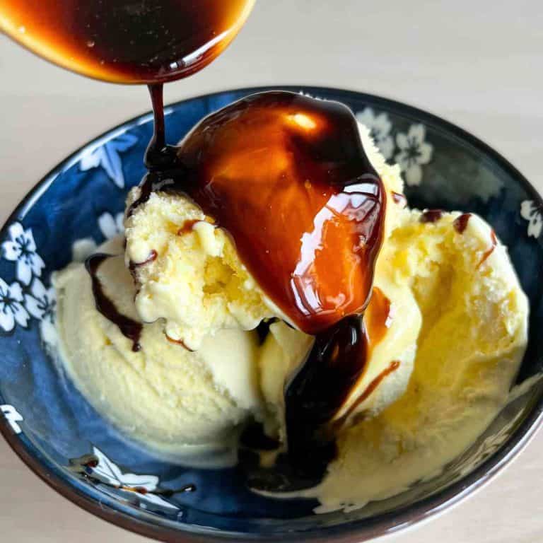 brown sugar syrup over ice cream