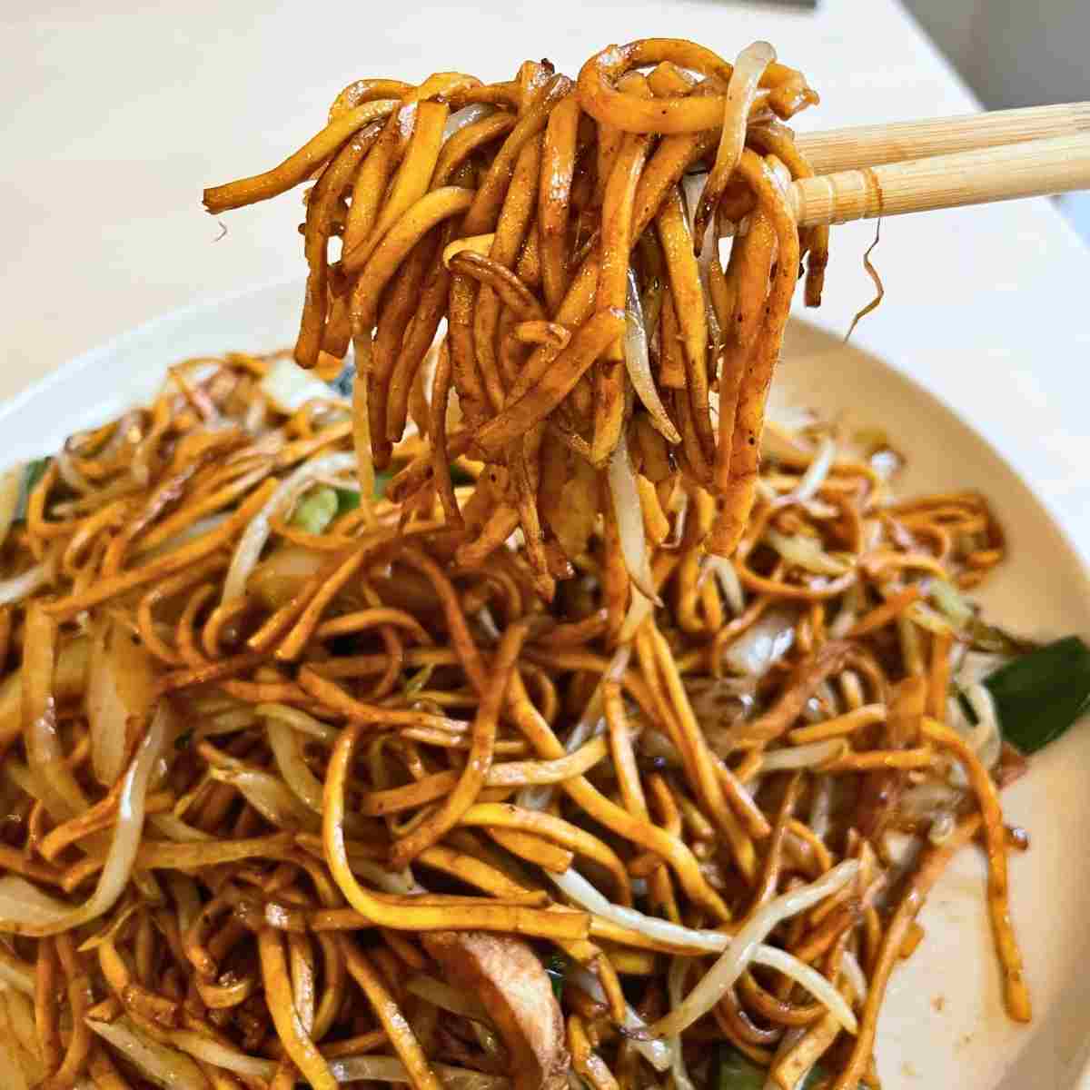 close up of cooked chow mein
