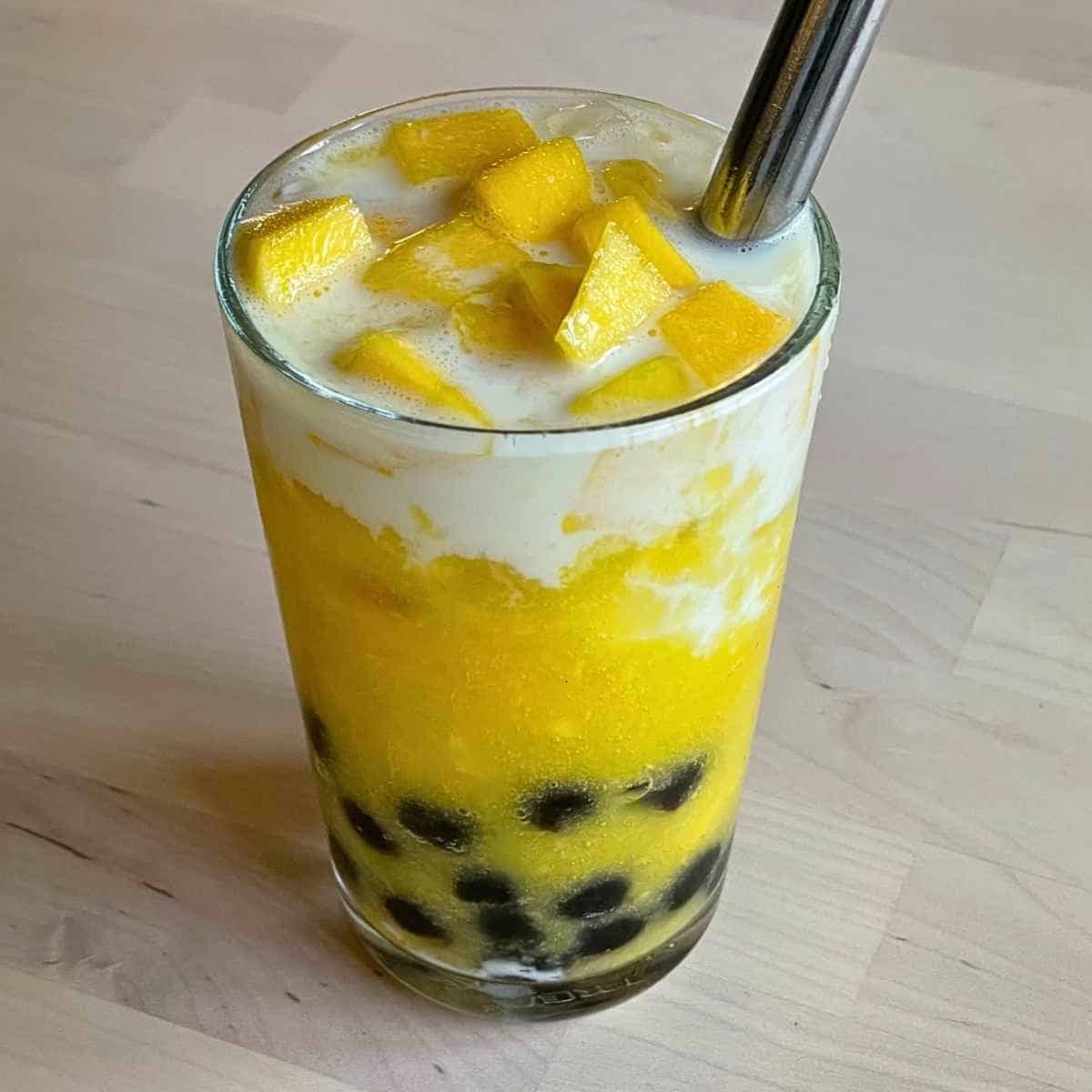 mango milk tea boba layers