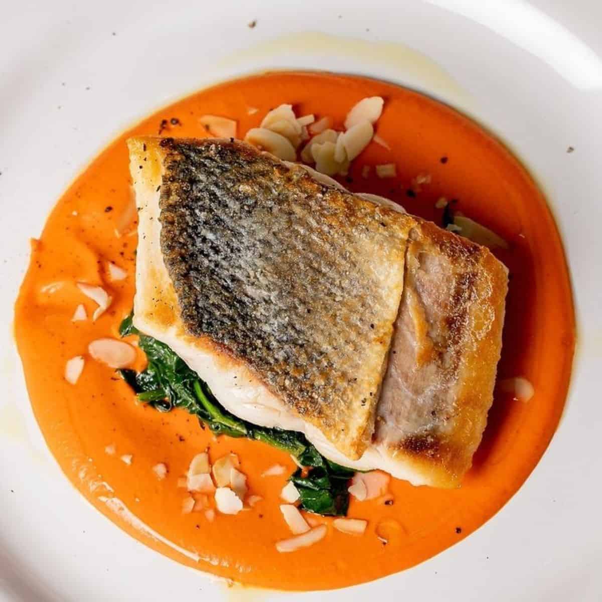 pan fried sea bass Kitchen at Holmes restaurants Marylebone