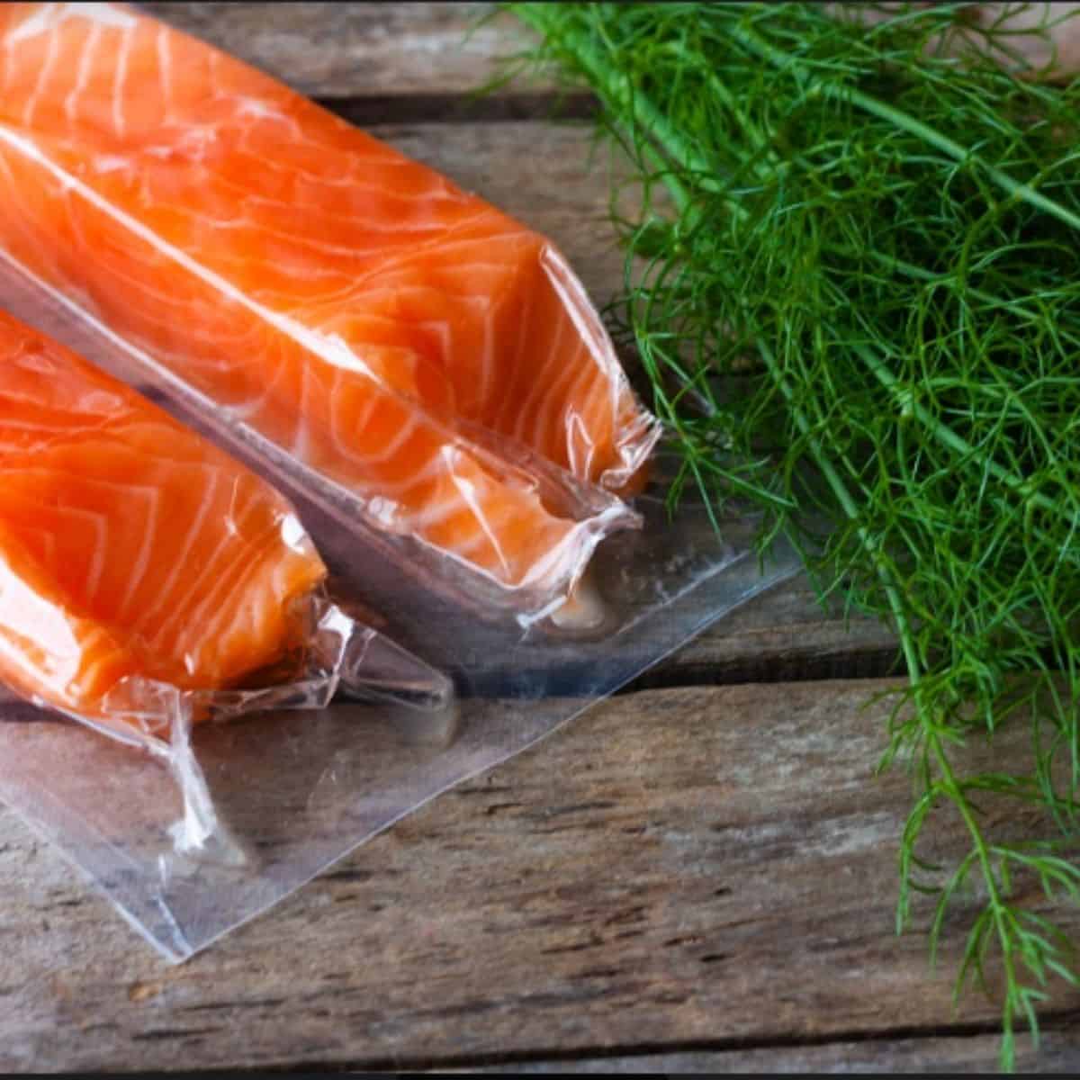 Salmon in a vacuum-sealed bag