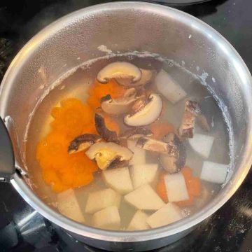 add mushroom daikon carrot to dashi