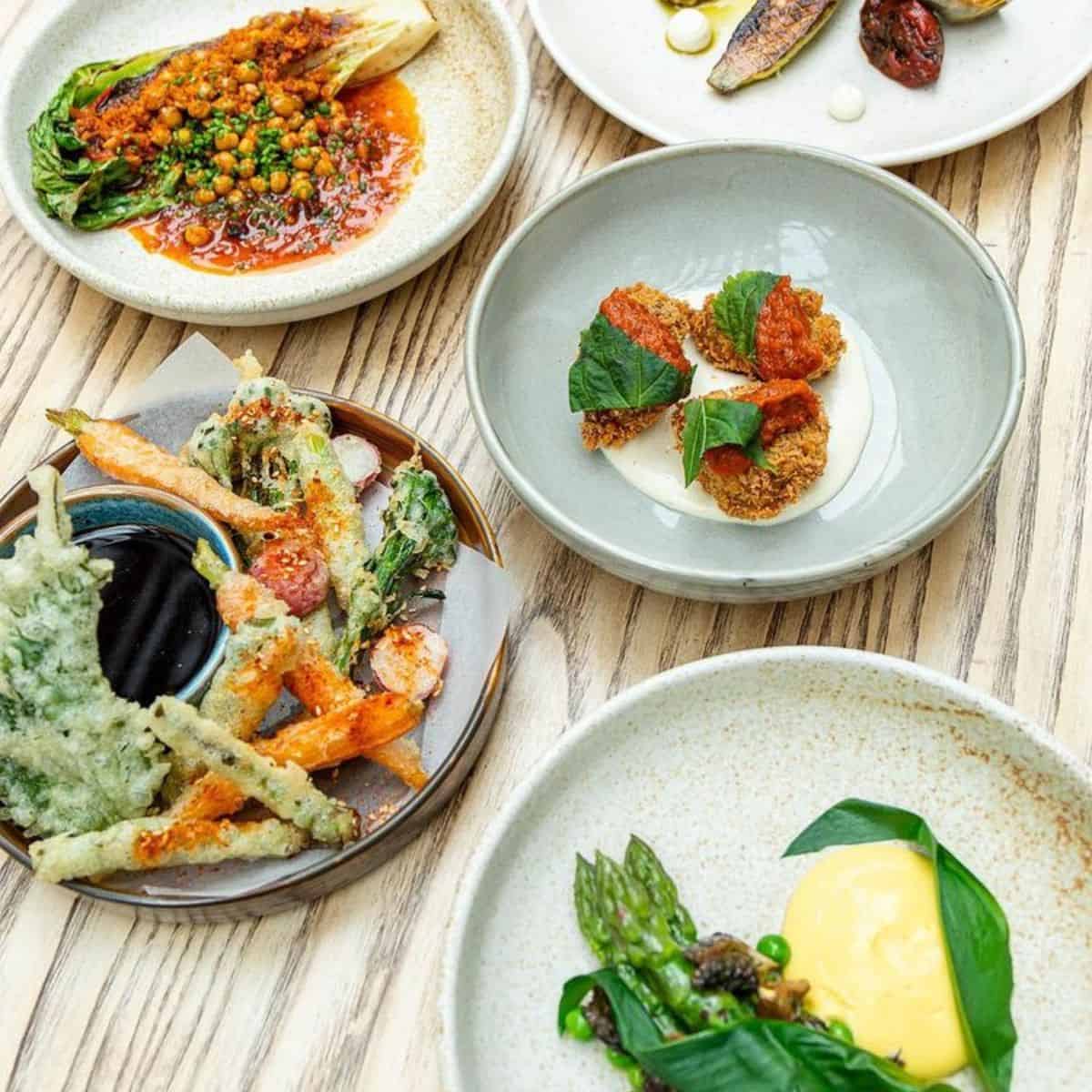 dishes on plate Kokedama vegan in Brighton