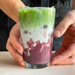 Blueberry Matcha Latte Recipe with 3 layers