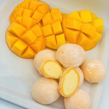 mango mochi and fresh fruit