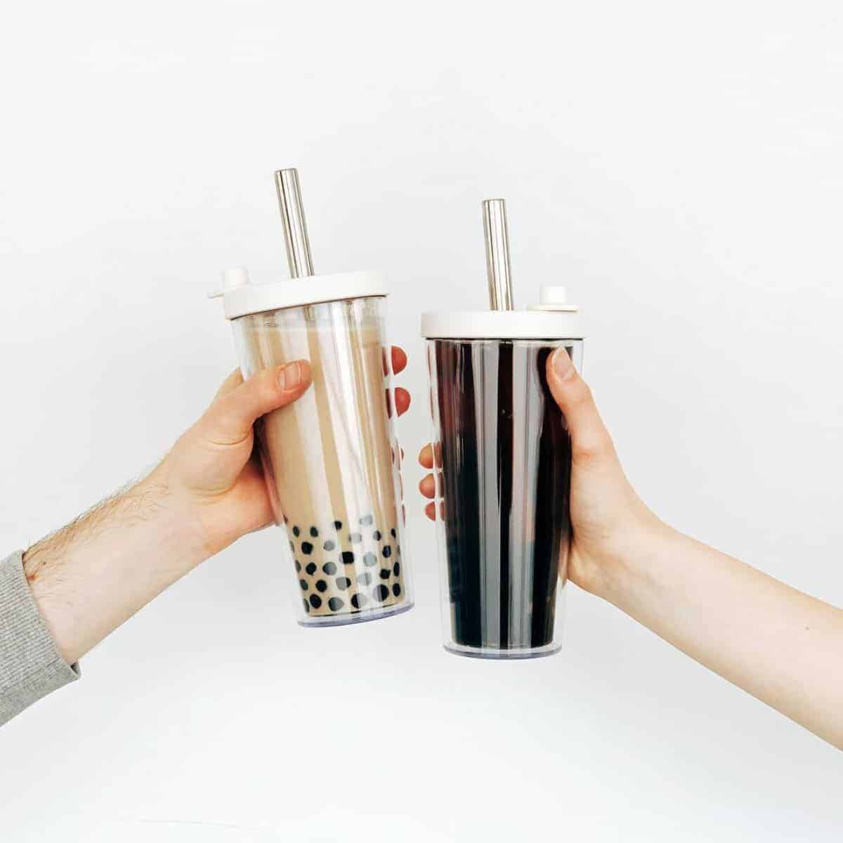16 Oz Reusable Boba Cup for Regular Size Bubble Tea Double Wall Insulated Bubble Tea Cup Angled Straws Leak Proof Design 
