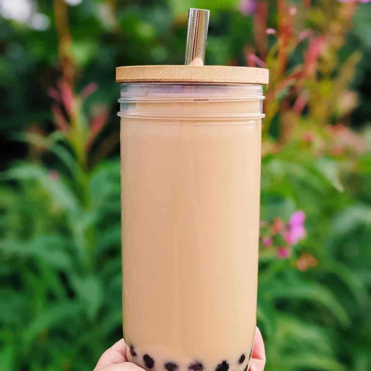 boba mason jars with bamboo lid