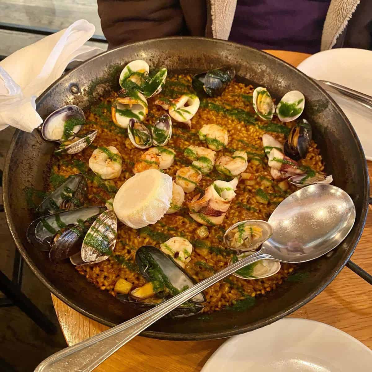 Paella De Mariscos at Boqueria Brixton restaurant