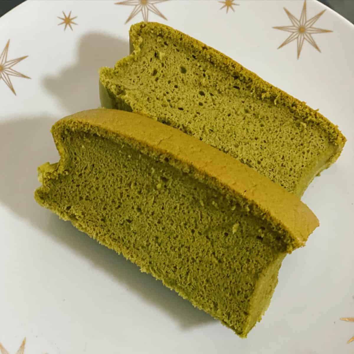 2 slices of keto green tea cake