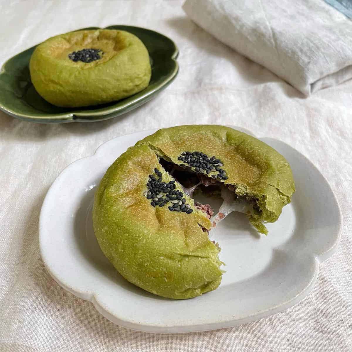 Matcha flatbread with sticky Red Bean filling