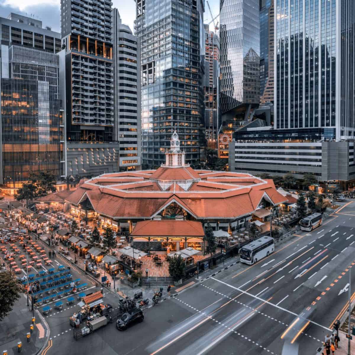 Striking architecture of Lau Pa Sat Singapore Hawker Centre