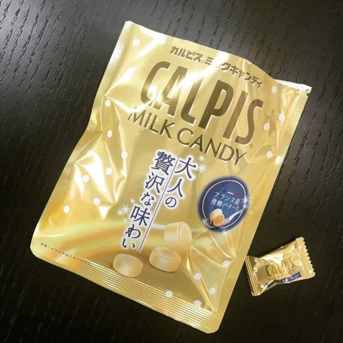 Gold packaging of delicious Calpis Milk snack