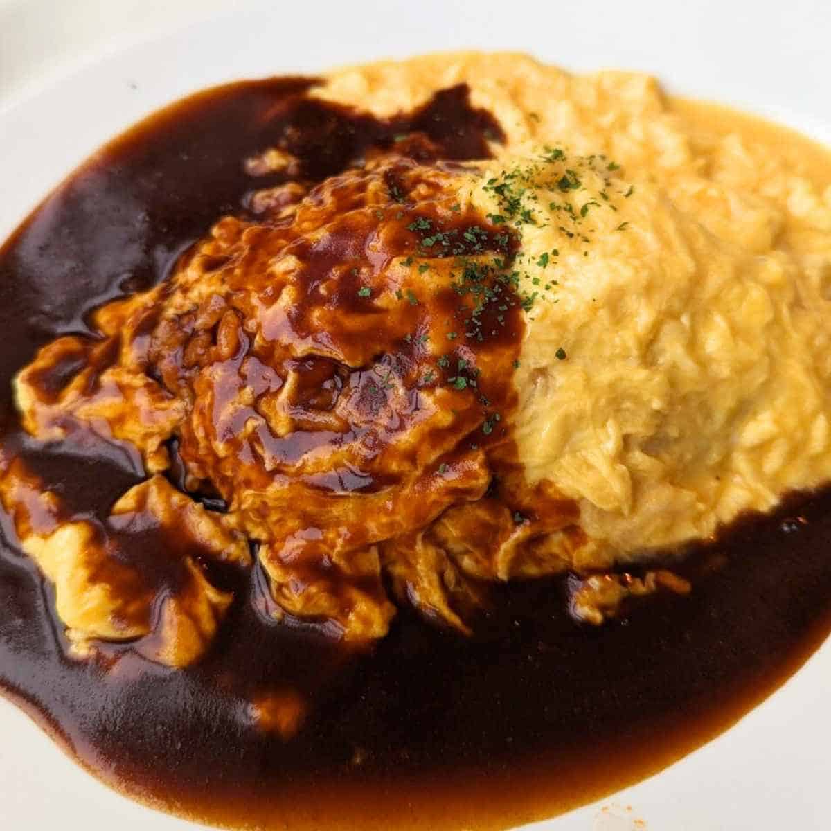 Japanese omelette rice recipe with demi glace sauce