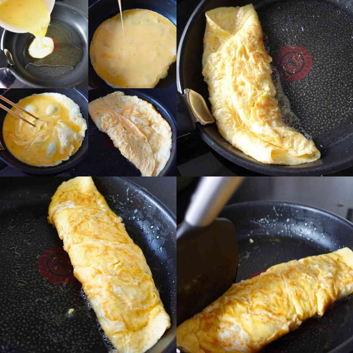Making runny omelette for omurice