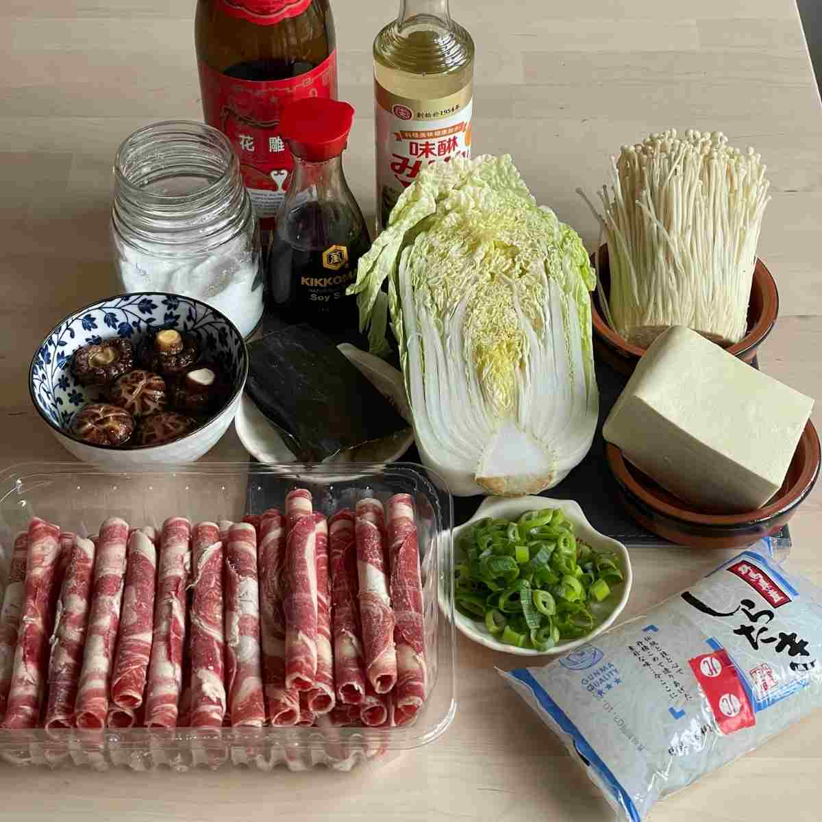 sukiyaki ingredients Japanese hot pot