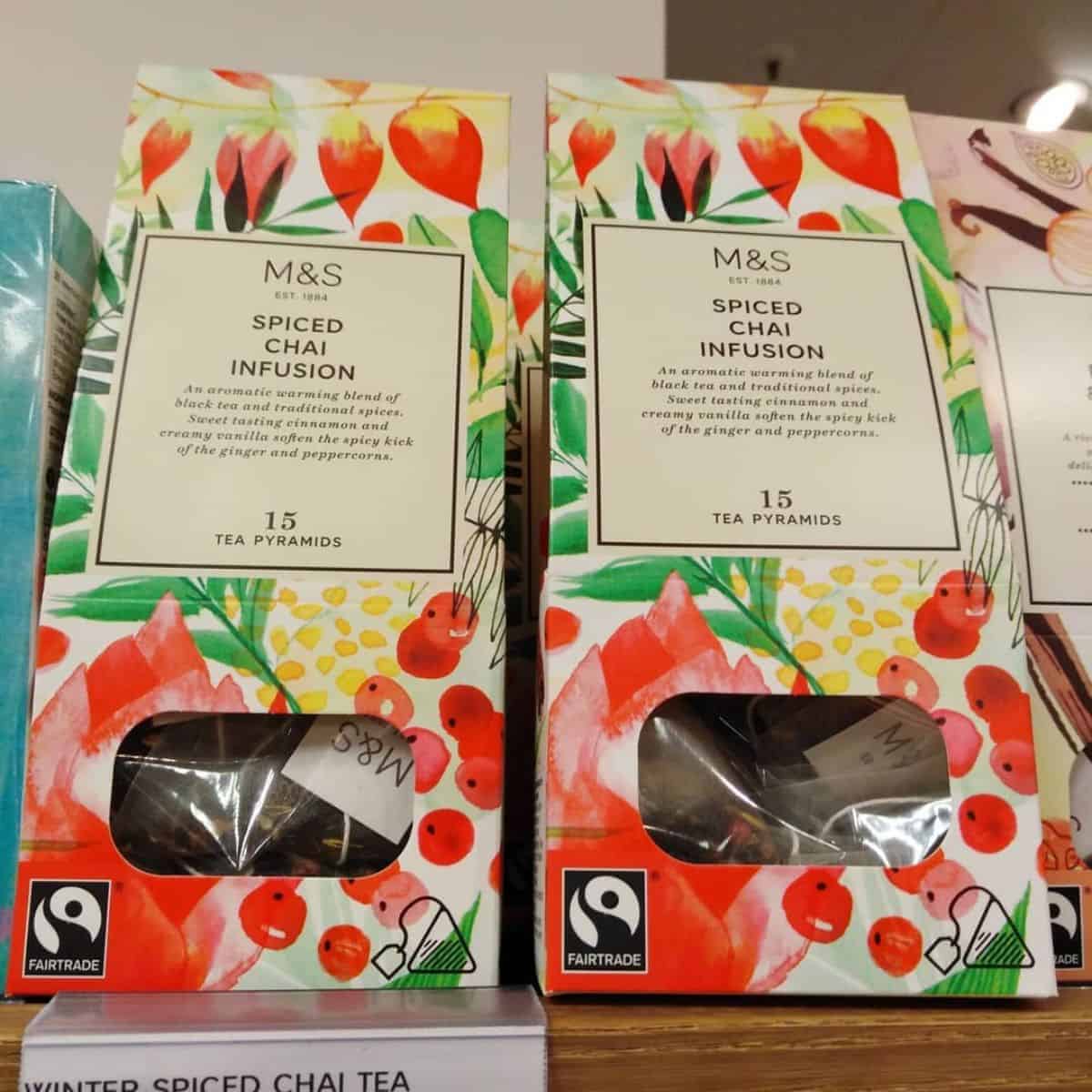 Colourful packages of tea bags