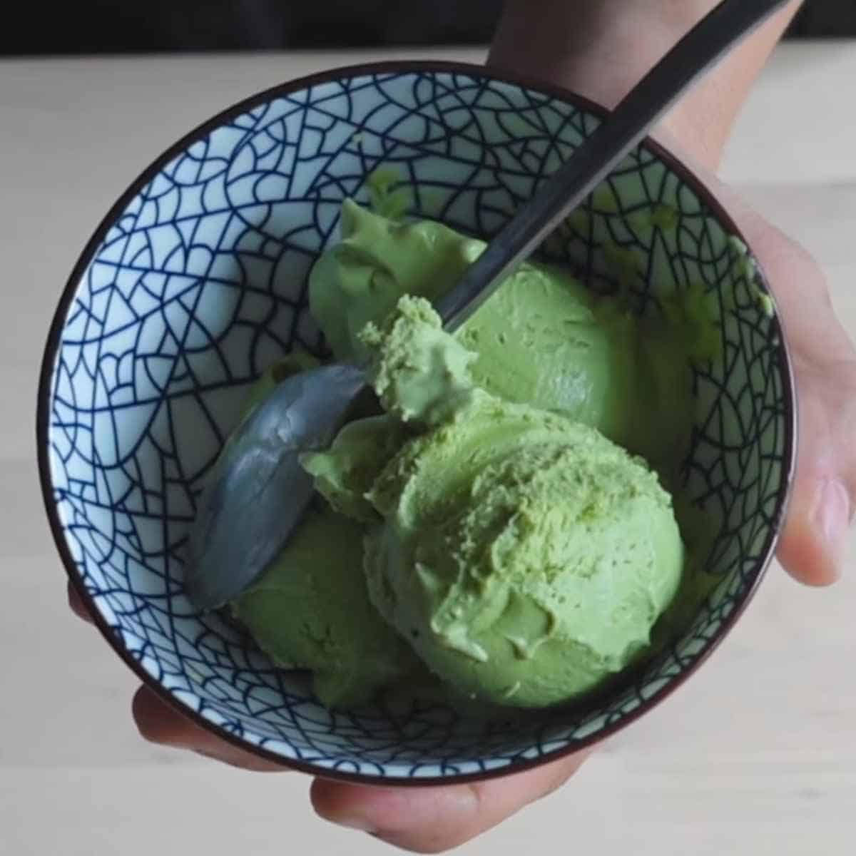 Matcha ice cream in a bowl
