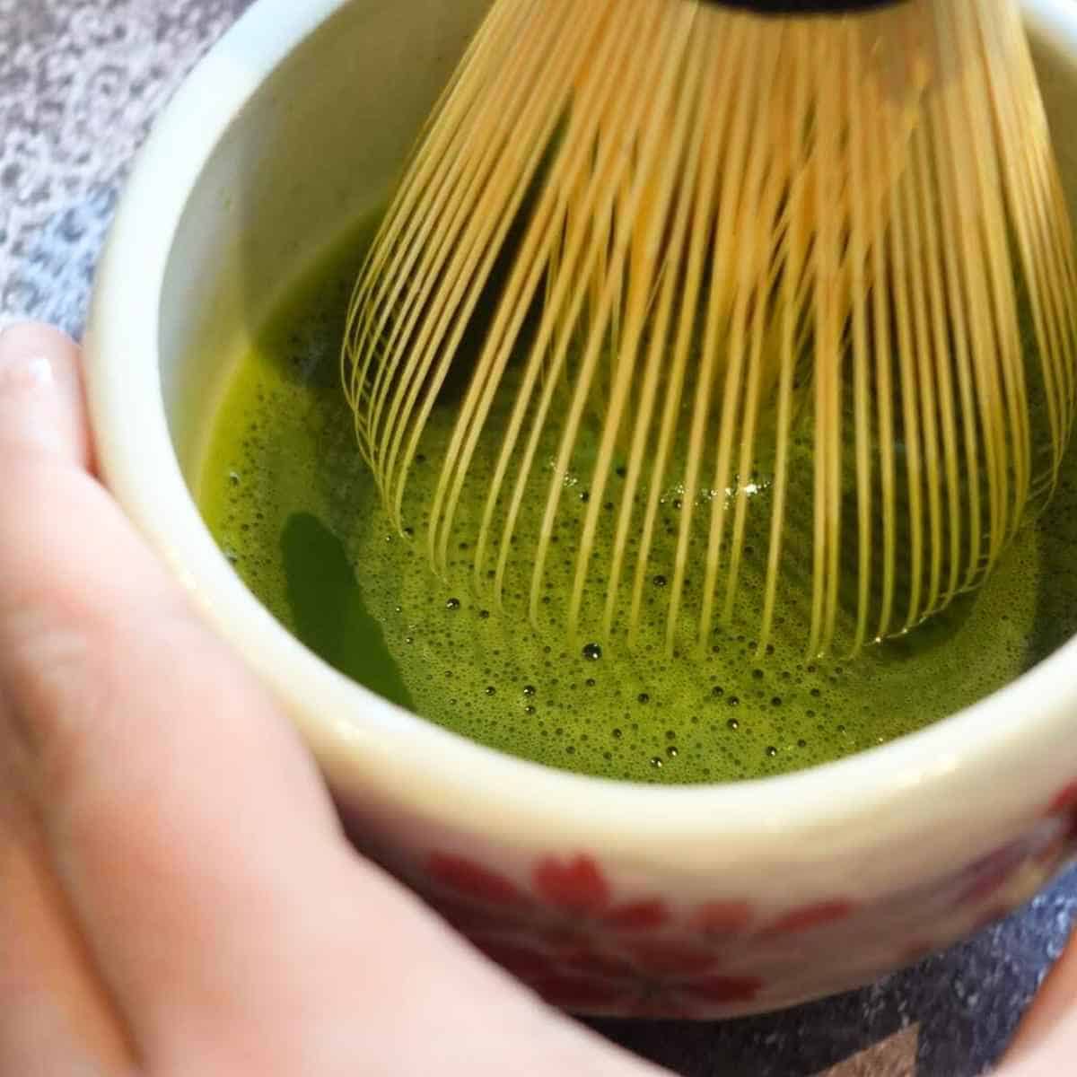 Foamy top from whisking Japanese green tea
