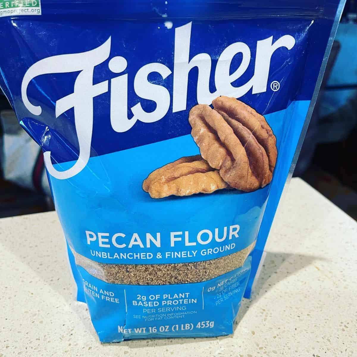 Pecan flour in a blue packaging as a tapioca flour substitute
