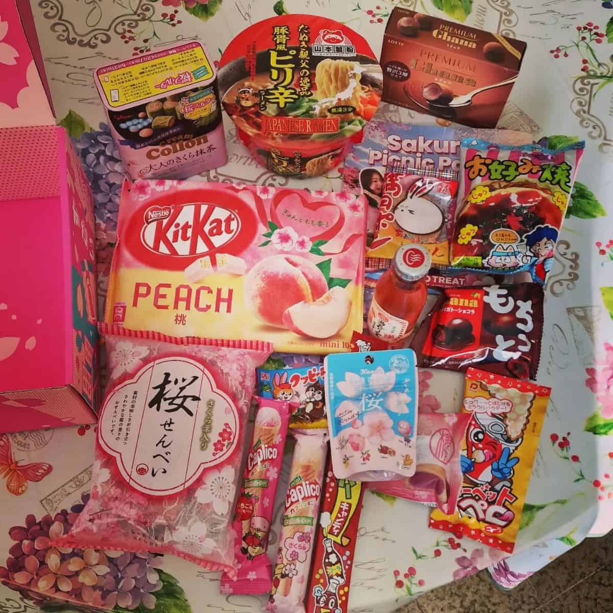 Several Japanese snacks laid on the table