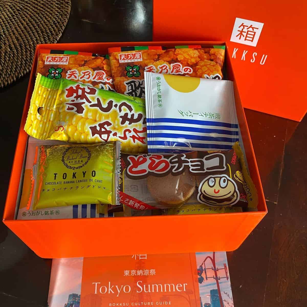 Tokyo Summer treats from Bokksu inside a red box