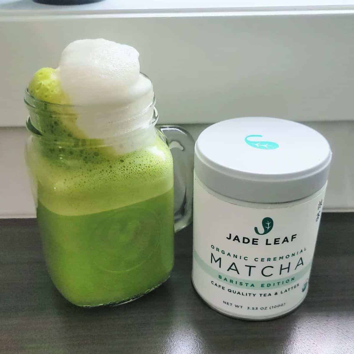 Delicious and bubbly matcha latte drink