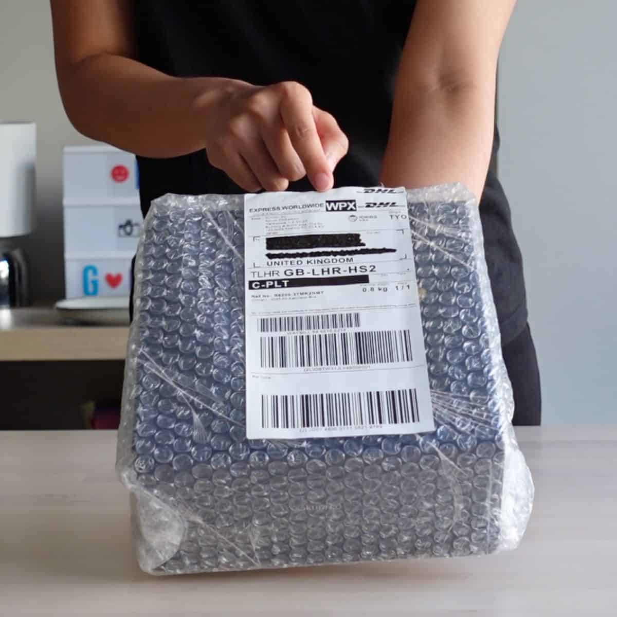 Bubble wrap delivery of asian treat package
