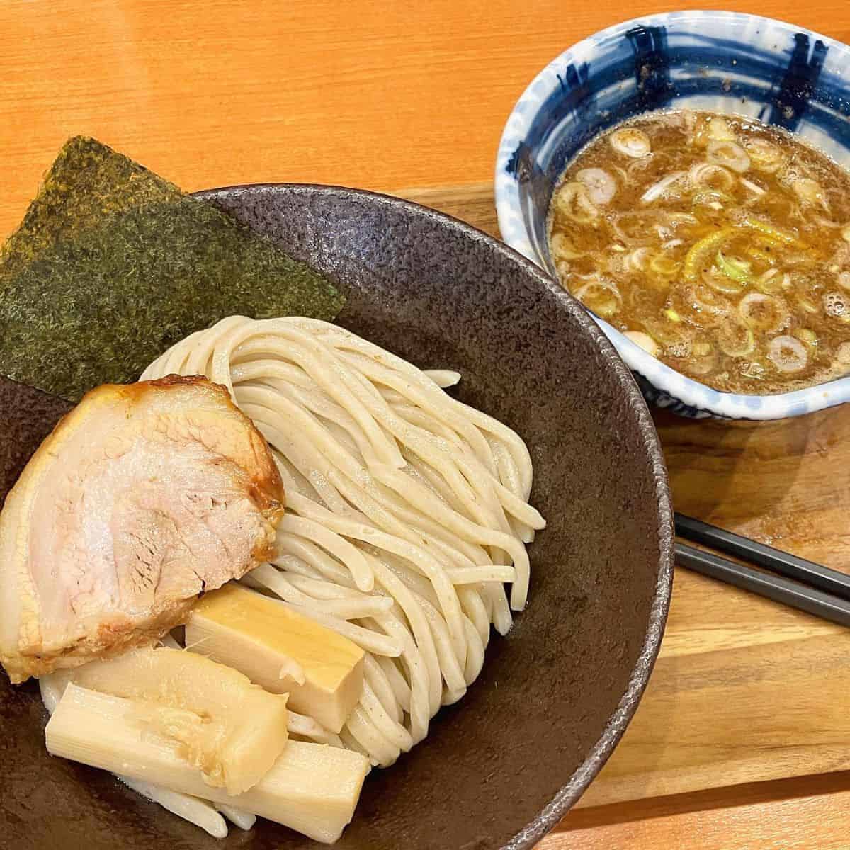 Delicious Tsukemen with seared pork and seaweed