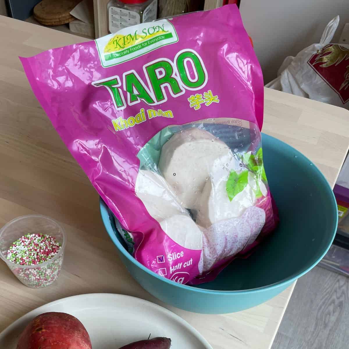Taro slices purplish white