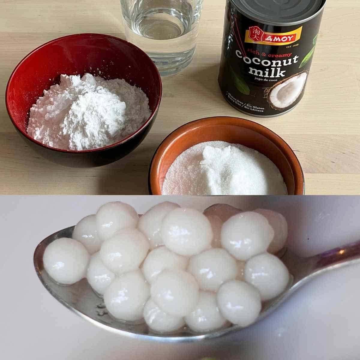 Cook white tapioca pearls with coconut milk