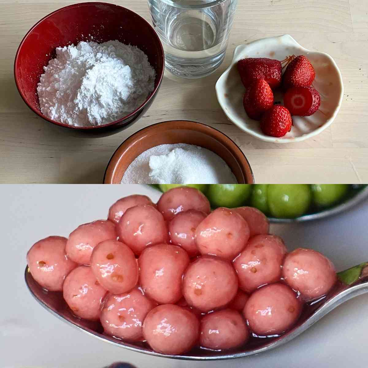 Pink strawberry boba recipe and ingredients